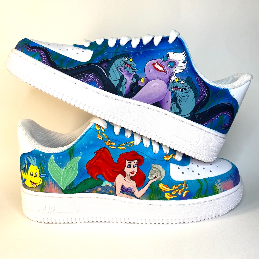 Nike AF1 Custom petite sirène Ariel et Ursula cotés extérieurs