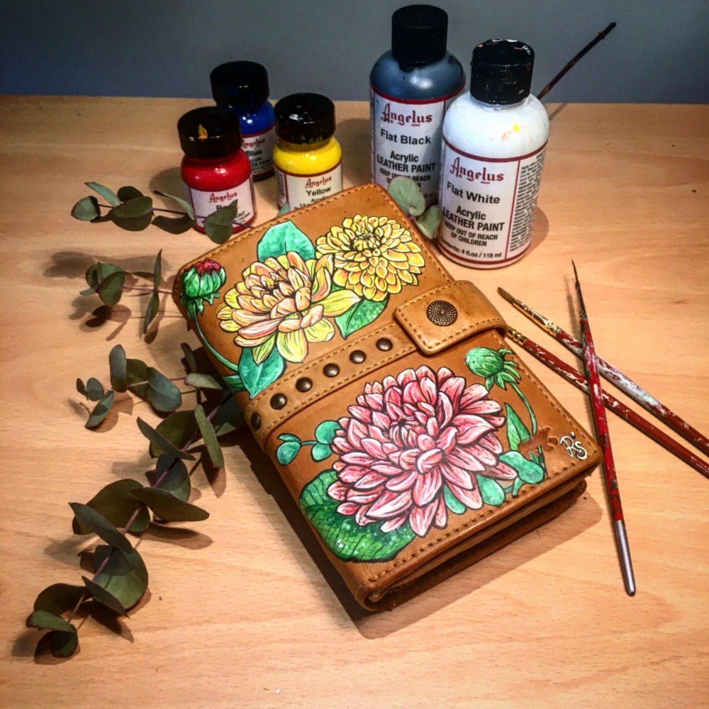 Portefeuille peint fleurs Dahlias